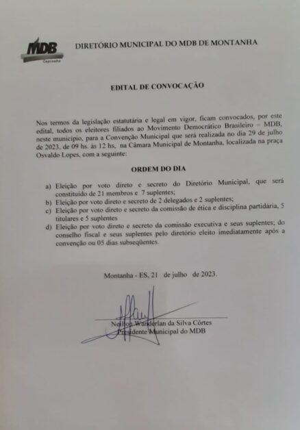 MDB de Montanha se prepara para a Convenção Municipal 